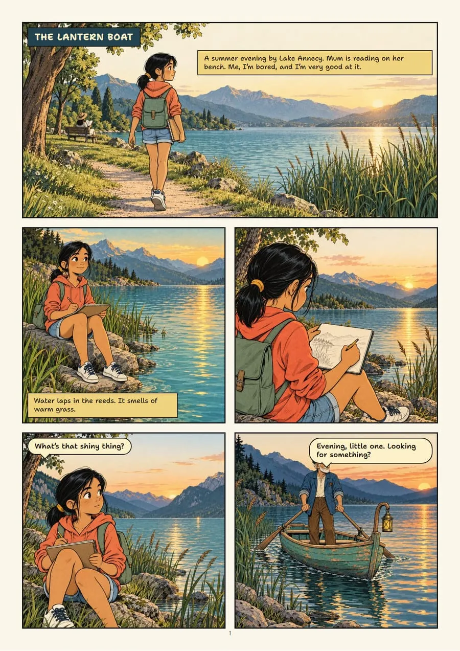Page 1 of the comic “The Lake Ferryman”