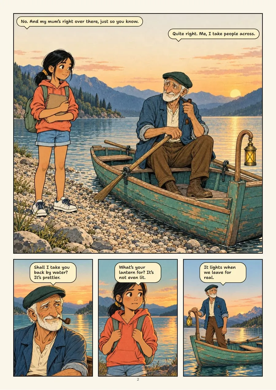 Page 2 of the comic “The Lake Ferryman”