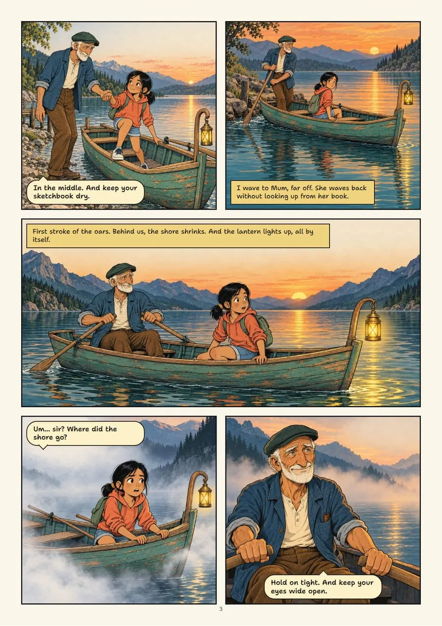 Page 3 of the comic “The Lake Ferryman”